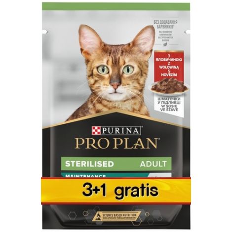 Purina Pro Plan Cat Sterilised wołowina saszetka 4x85g 3+1 gratis