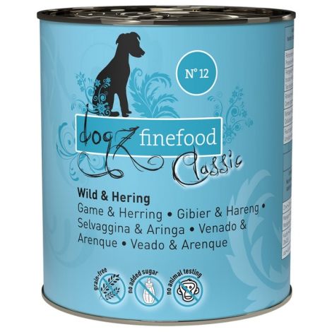 Dogz Finefood Classic N.12 Dziczyzna i śledź puszka 800g