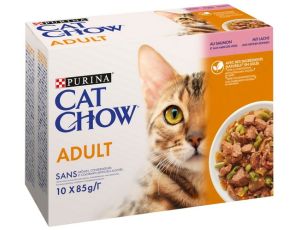 Purina Cat Chow Łosoś i zielona fasolka saszetki 10x85g