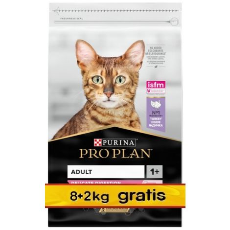 Purina Pro Plan Cat Adult Delicate Digestion z indykiem 10kg (8+2kg)