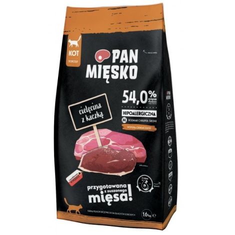 Pan Mięsko Karma sucha dla kota - cielęcina i kaczka chrupki M 1,6kg