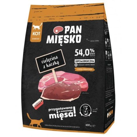 Pan Mięsko Karma sucha dla kota - cielęcina i kaczka chrupki M 400g