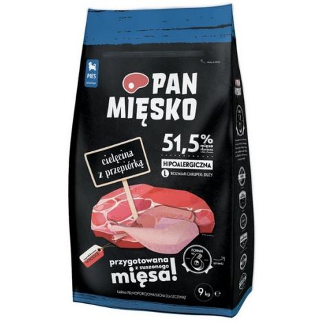 Pan Mięsko Karma sucha dla psa - dla szczeniąt cielęcina i przepiórka chrupki L 9kg