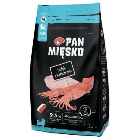 Pan Mięsko Karma sucha dla szczeniąt - indyk i kalmary chrupki M 3kg