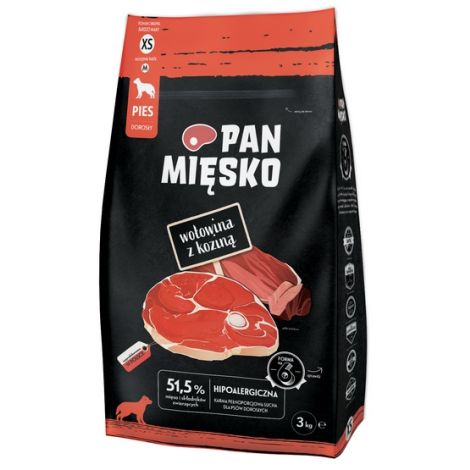 Pan Mięsko Karma sucha dla psa - wołowina i kozina chrupki XS 3kg