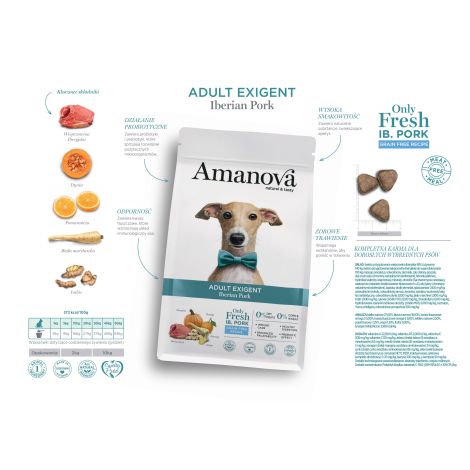 Amanova Dog Adult Exigent Iberian Pork - wieprzowina 2kg - 2