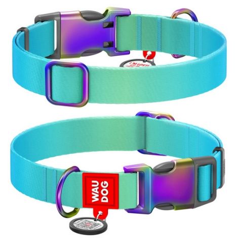 Collar WauDog Recycled Obroża nylonowa z QR-paszportem, gradient L 25mm/33-49cm niebieski