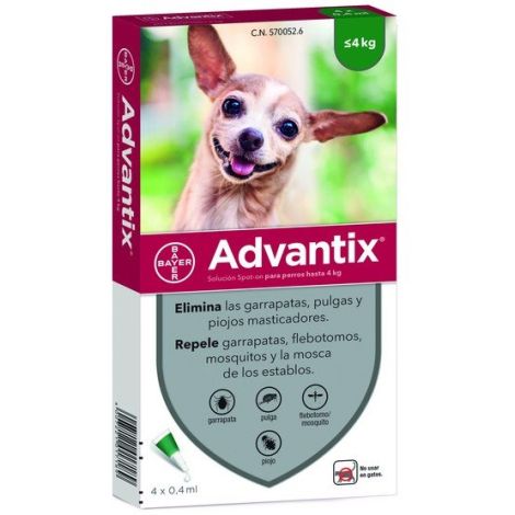 Advantix Spot-On dla psa do 4kg - roztwór przeciwko pchłom i kleszczom - 4 pipety w opakowaniu