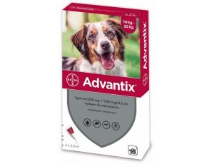 Advantix Spot-On dla psa 10-25kg - roztwór przeciwko pchłom i kleszczom - 4 pipety w opakowaniu