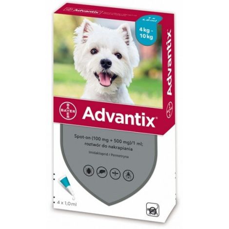 Advantix Spot-On dla psa 4-10kg - roztwór przeciwko pchłom i kleszczom - 4 pipety w opakowaniu