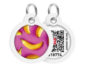 Collar WauDog Smart ID Zawieszka z QR-paszportem okrągła 3cm banany na różu