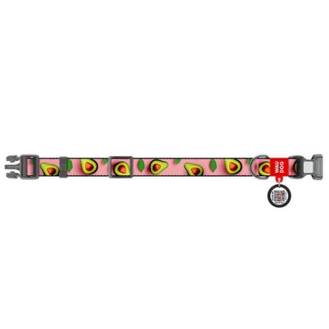 Collar WauDog Nylon Obroża nylonowa z QR-paszportem, plastikowy fastex, wzór AWOKADO NA RÓŻU, M 20mm/28-40cm - 2
