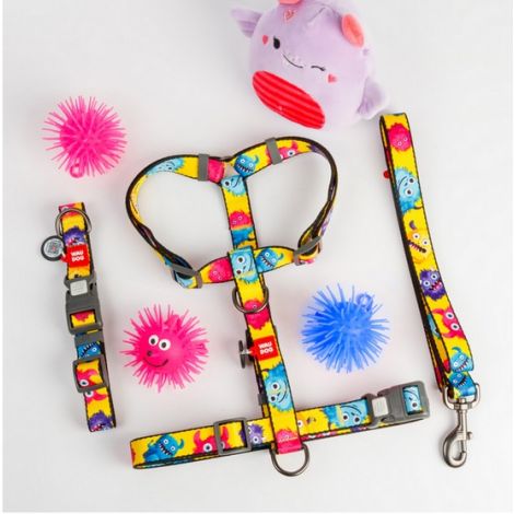Collar WauDog Nylon Obroża nylonowa z QR-paszportem, plastikowy fastex, wzór FUTRZANE POTWORY, L 25mm/33-49cm - 5