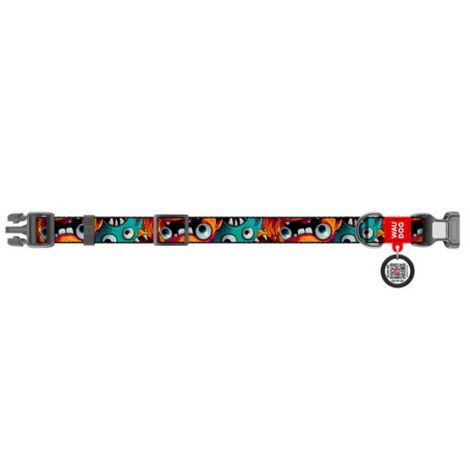 Collar WauDog Nylon Obroża nylonowa z QR-paszportem, plastikowy fastex, wzór ZĘBATE POTWORY, M 20mm/28-40cm - 2