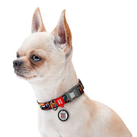 Collar WauDog Nylon Obroża nylonowa z QR-paszportem, plastikowy fastex, wzór ZĘBATE POTWORY, M 20mm/28-40cm - 3