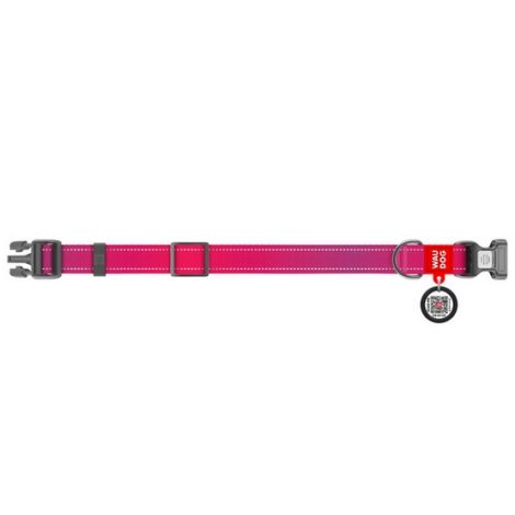 Collar WauDog Nylon Mono Obroża nylonowa odblaskowa z QR-paszportem, plastikowy fastex, S 15mm/25-35cm różowa - 2