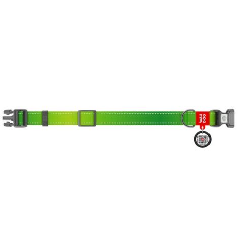 Collar WauDog Nylon Mono Obroża nylonowa odblaskowa z QR-paszportem, plastikowy fastex, M 20mm/28-40cm jasnozielona - 2