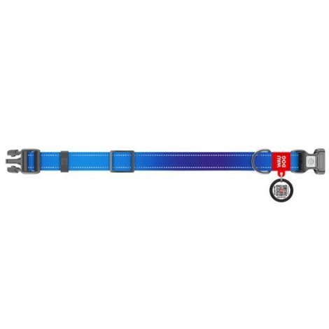 Collar WauDog Nylon Mono Obroża nylonowa odblaskowa z QR-paszportem, plastikowy fastex, L 25mm/33-49cm niebieska - 2